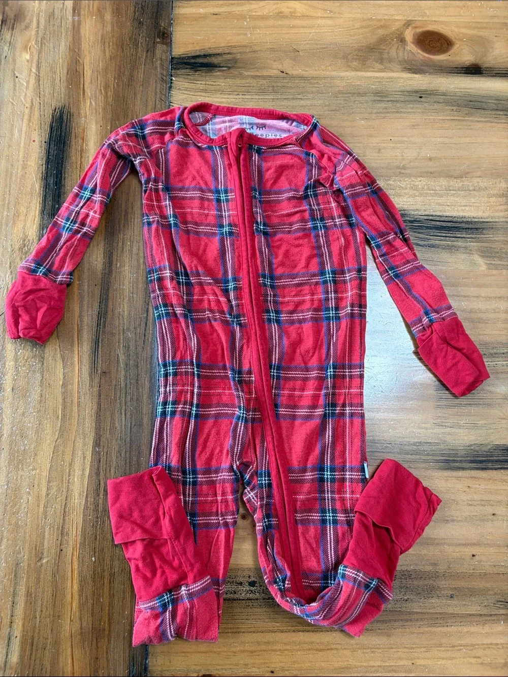Little Sleepies Red Plaid One-Piece Zip Footed Pajamas - 6-12 months